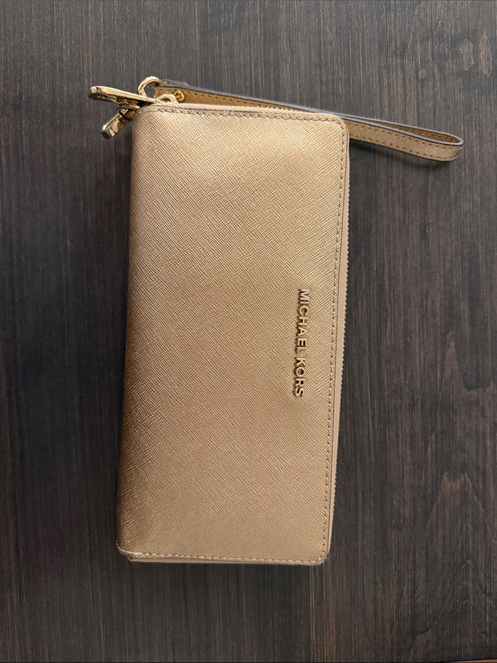 Michael Kors Metallic Gold Saffiano Wristlet Clutch